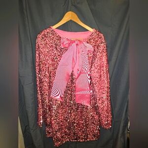 H & M Shining Sequin Bowknot Mini Dress - Flared Sleeve, Sexy Cut Out Bandage